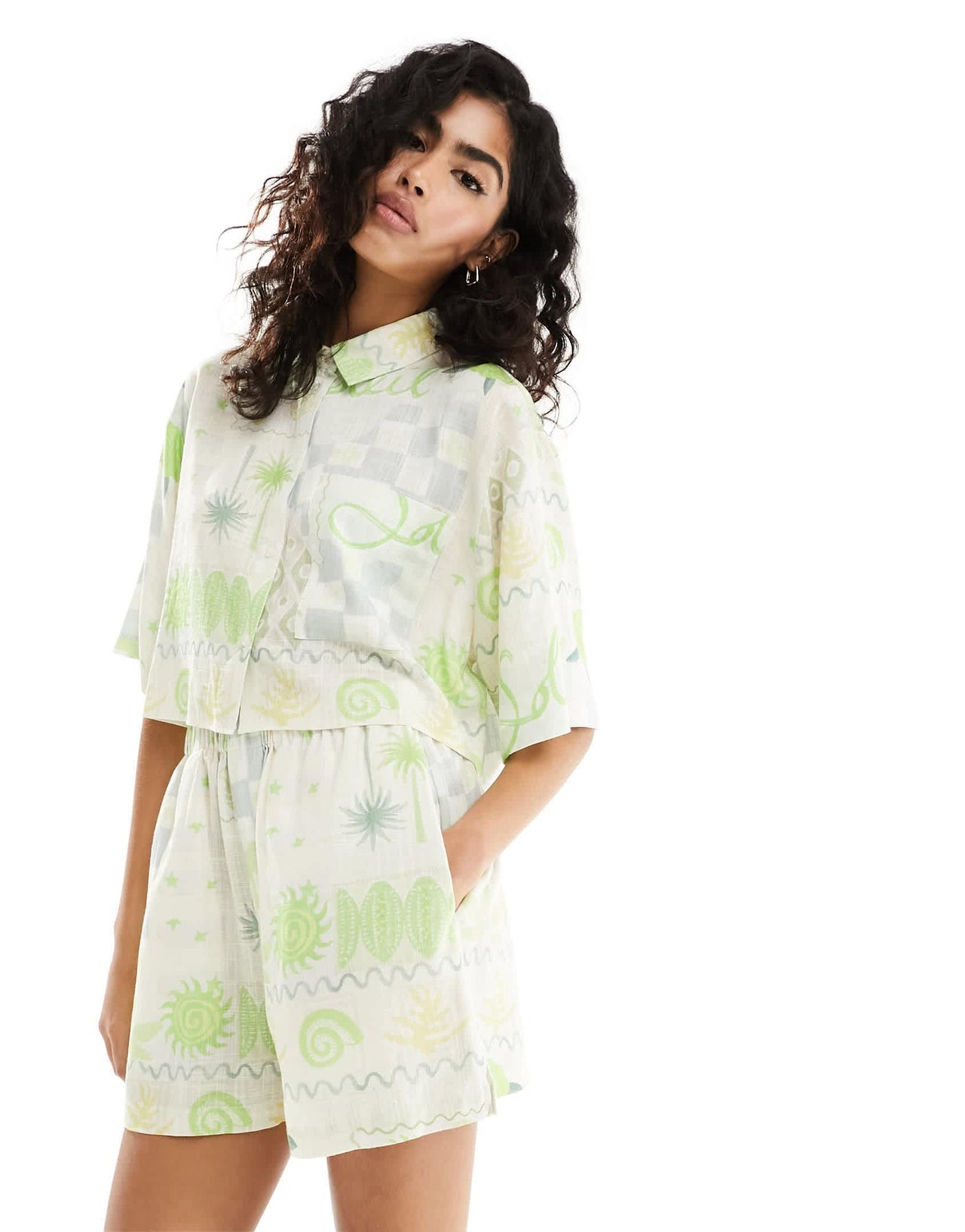 ASOS DESIGN cropped shirt with layered print