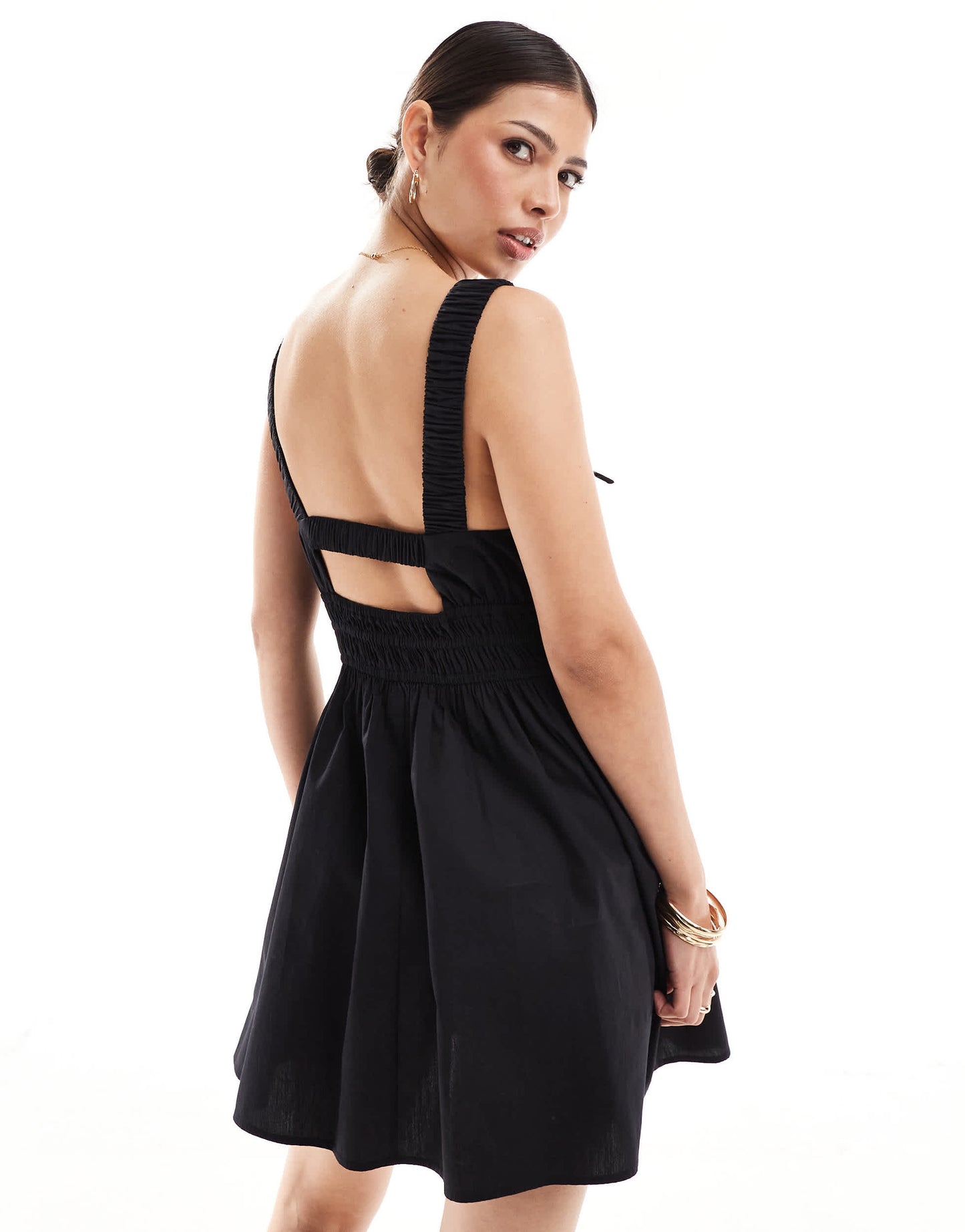ASOS DESIGN wide strap channel waist mini sundress in black