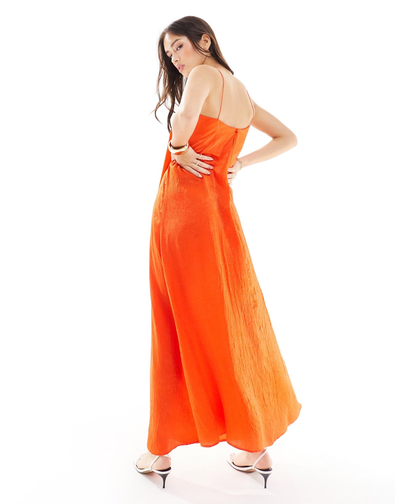 ASOS DESIGN crushed satin slip midi dress in tomato red