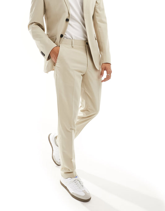 Jack & Jones slim fit suit trousers in beige