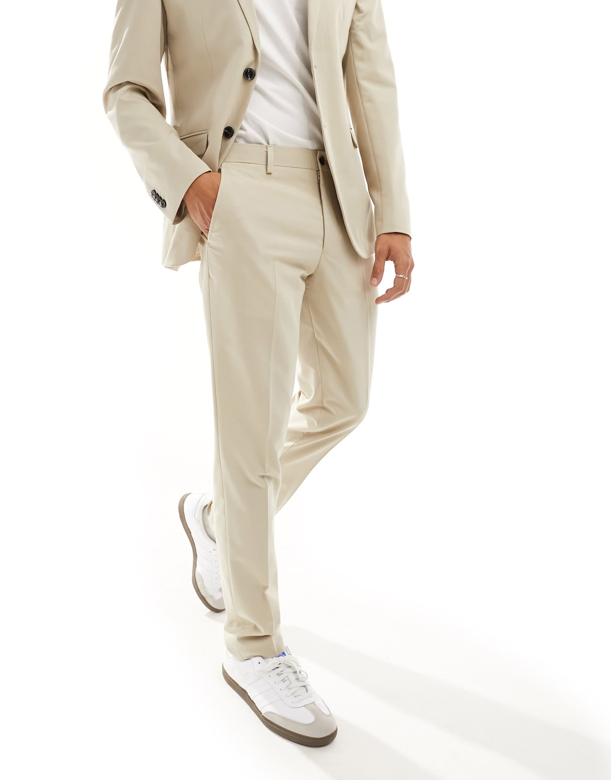Jack & Jones slim fit suit trousers in beige