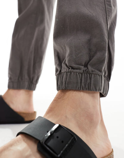 ASOS DESIGN tapered pull on linen trouser in washed grey