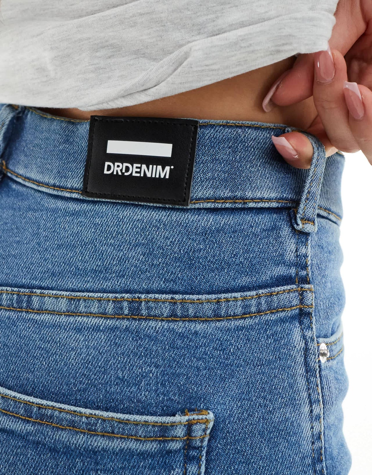 Dr Denim Moxy straight leg jeans in cape sky worn hem blue