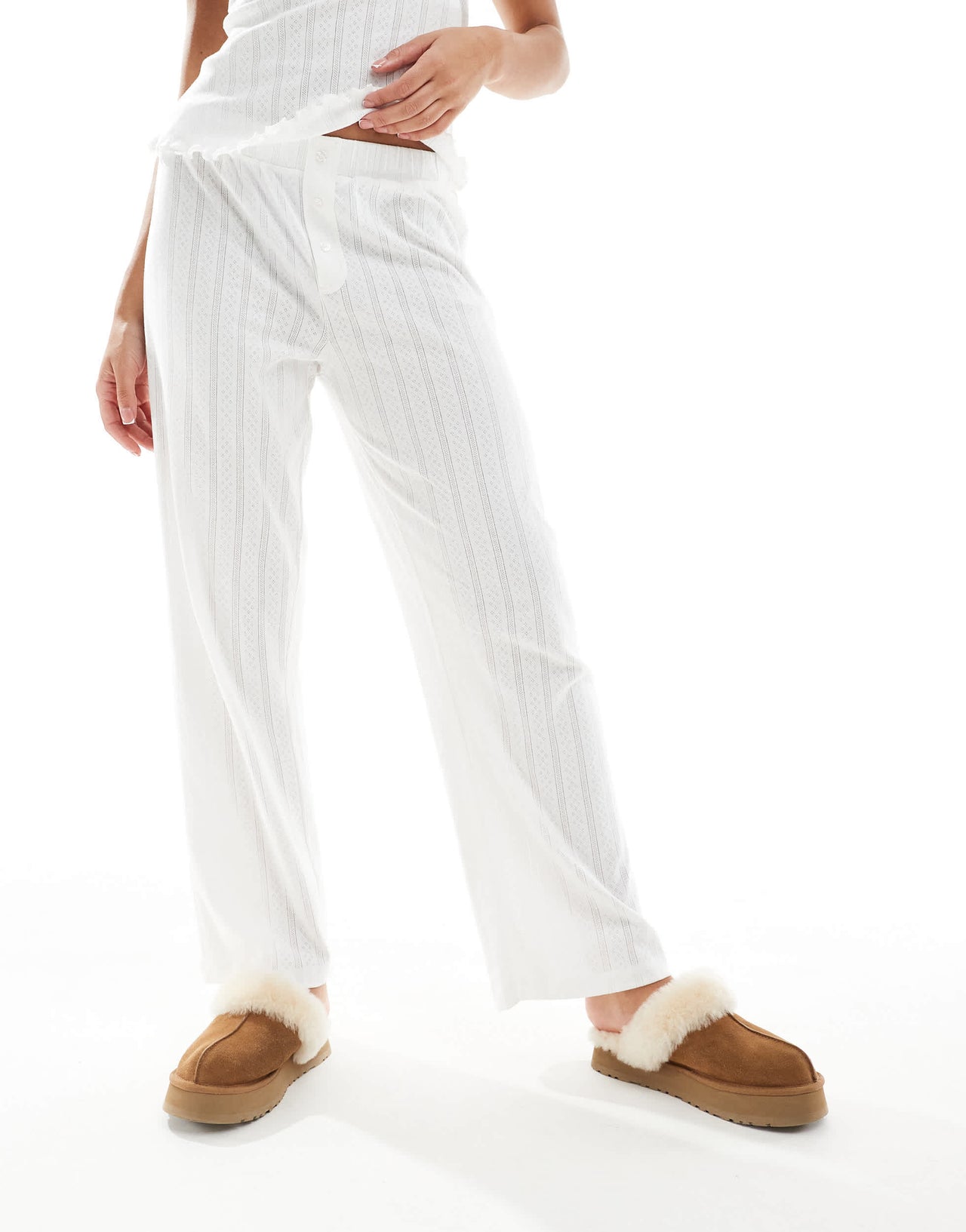 4th & Reckless Arlia pointelle trouser in white