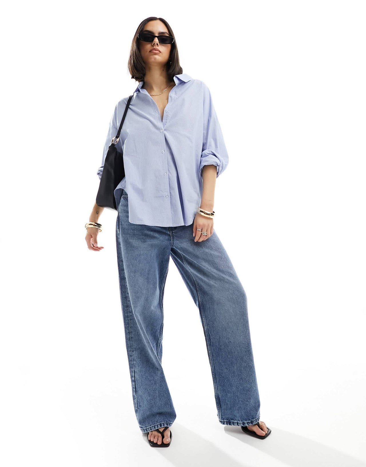 Cotton On oversized shirt in linen look blue stripe
