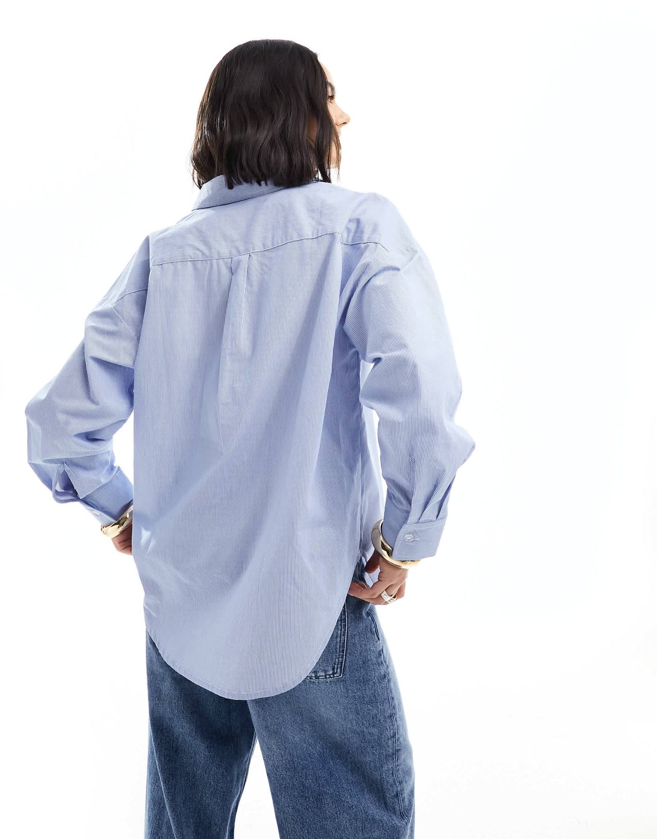 Cotton On oversized shirt in linen look blue stripe