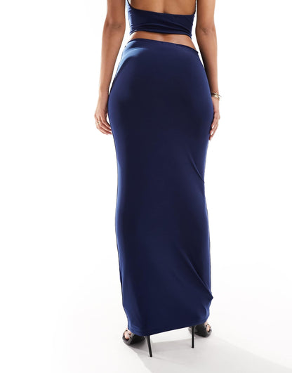 Kaiia exclusive double layered slinky column maxi skirt co-ord in blue
