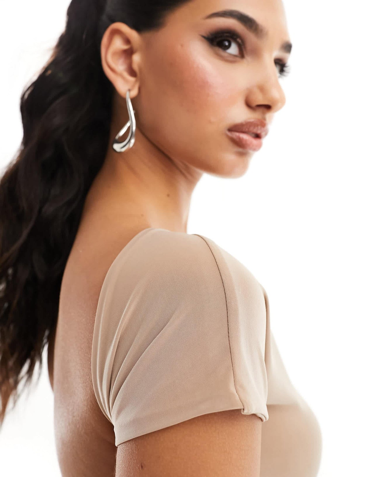 Kaiia exclusive double layered slinky low back top co-ord in camel