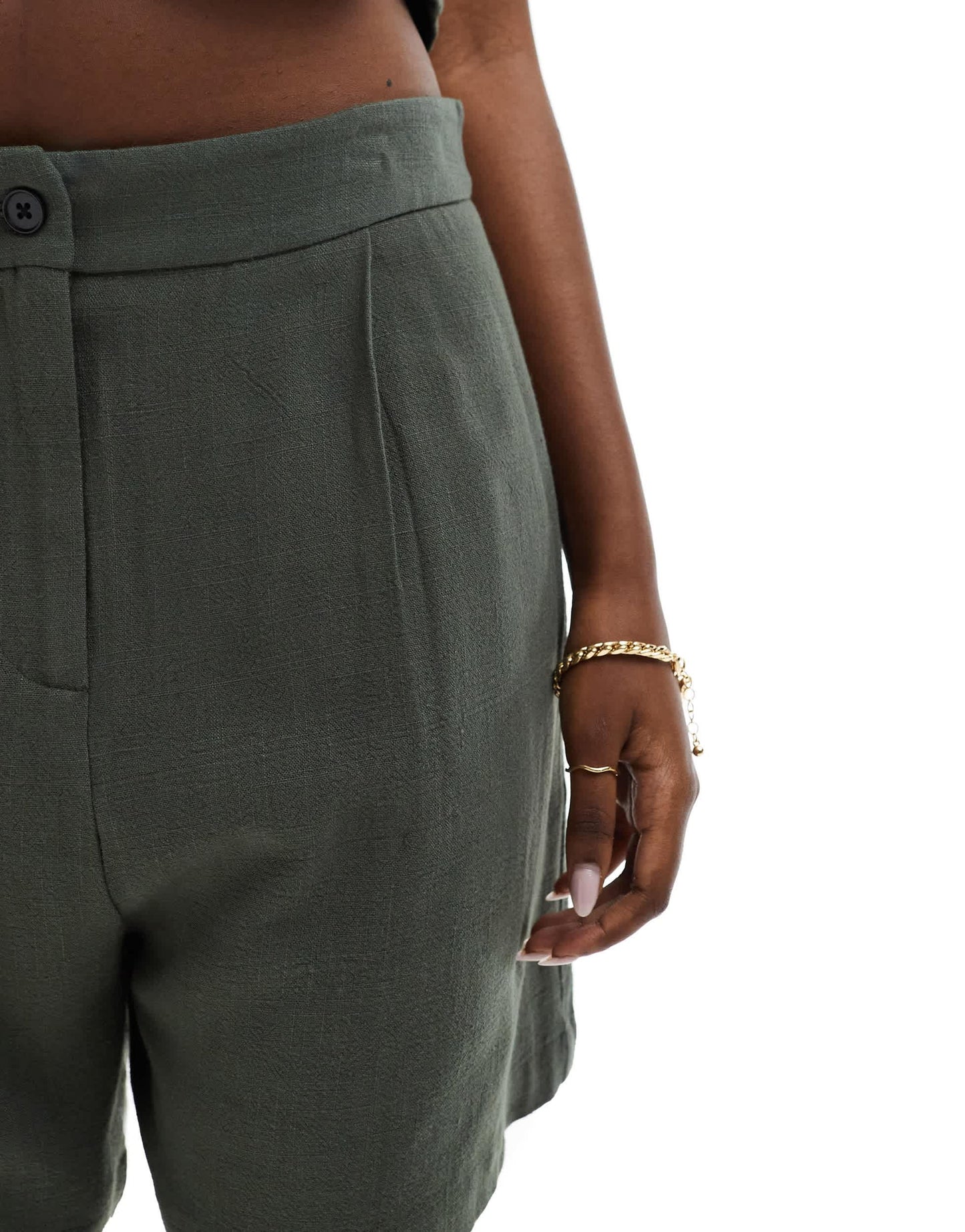 In The Style linen tailored short co-ord in khaki