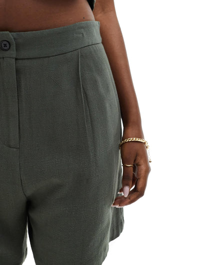In The Style linen tailored short co-ord in khaki