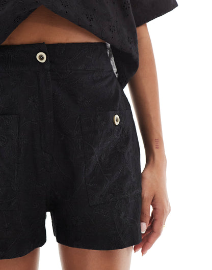 In The Style broderie shorts co-ord in black