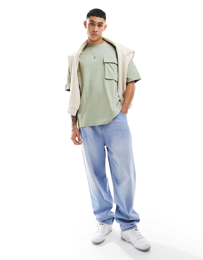 ASOS DESIGN oversized t-shirt with front pocket in washed green