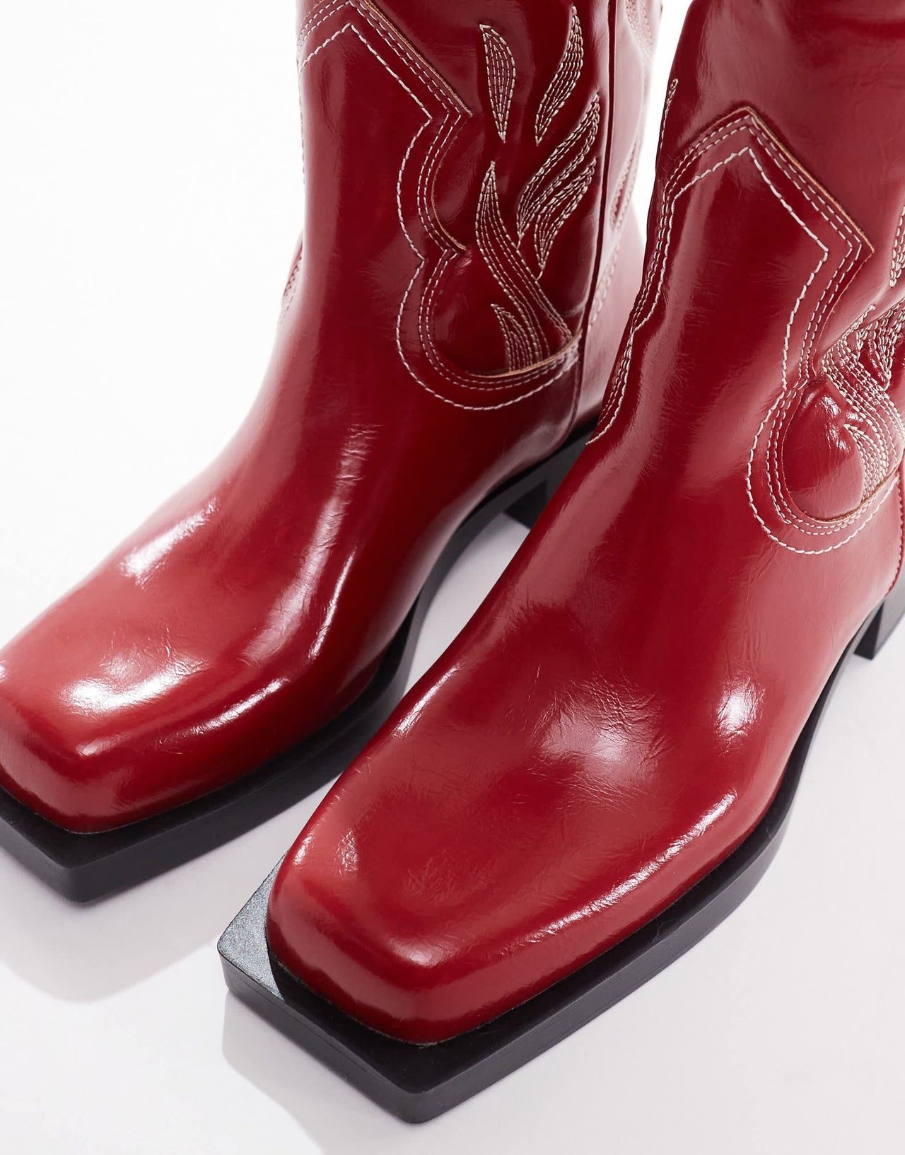 Stradivarius suede square toe western boot in red