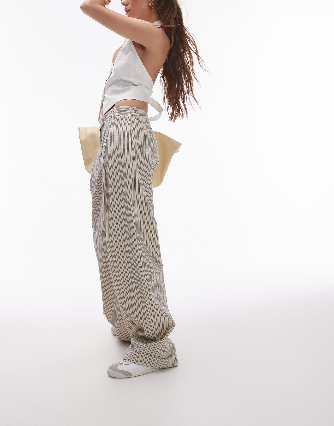 Topshop low slung textured stripe trouser in stone