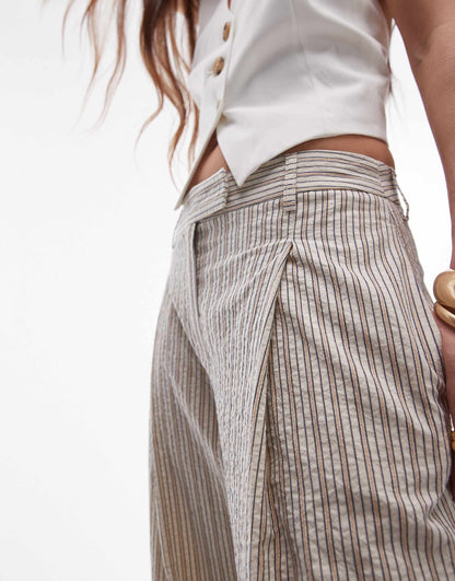 Topshop low slung textured stripe trouser in stone