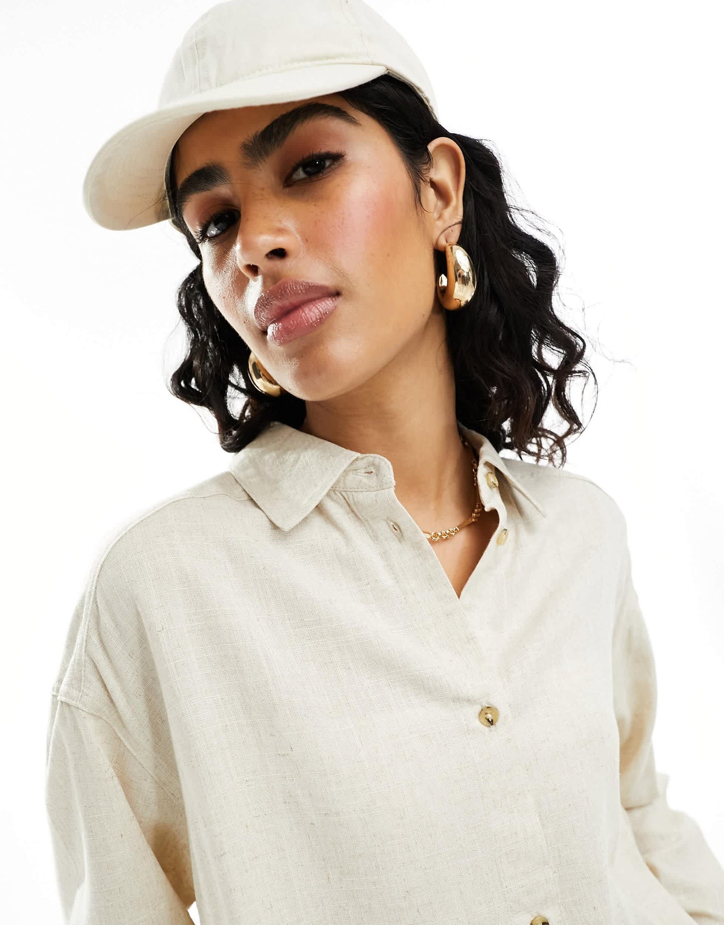 ASOS DESIGN relaxed shirt with linen in natural