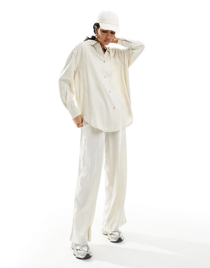 ASOS DESIGN relaxed shirt with linen in natural