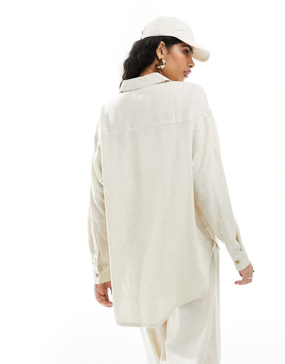 ASOS DESIGN relaxed shirt with linen in natural
