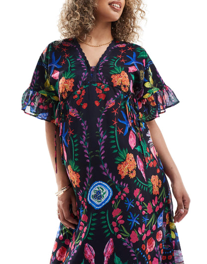 Hope & Ivy Maternity midi smock dress in bright floral