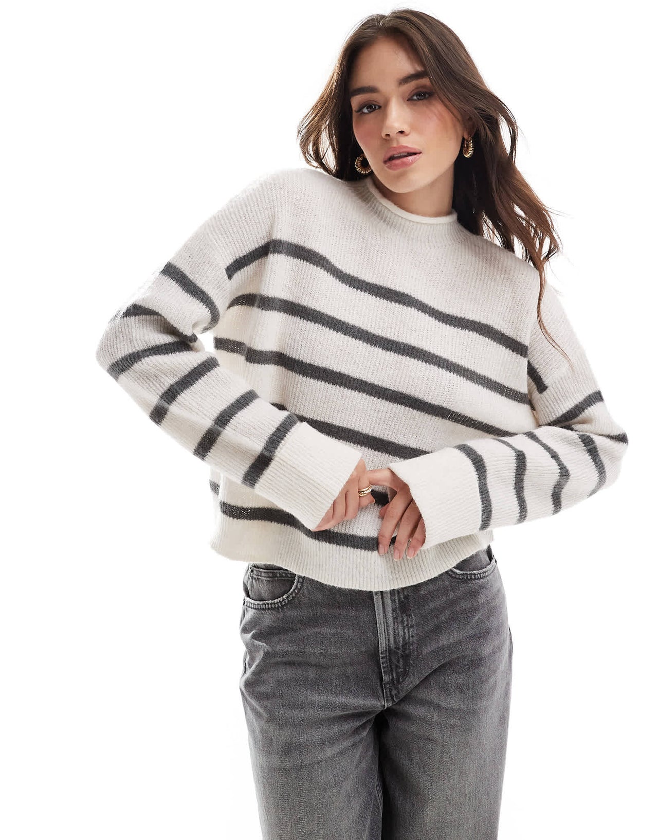 ASOS DESIGN funnel neck jumper in stripe