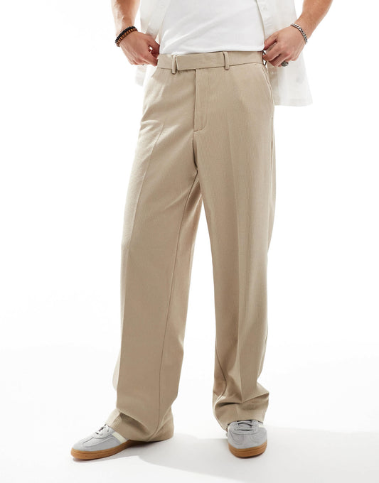 ASOS DESIGN smart wide leg trousers in camel texture