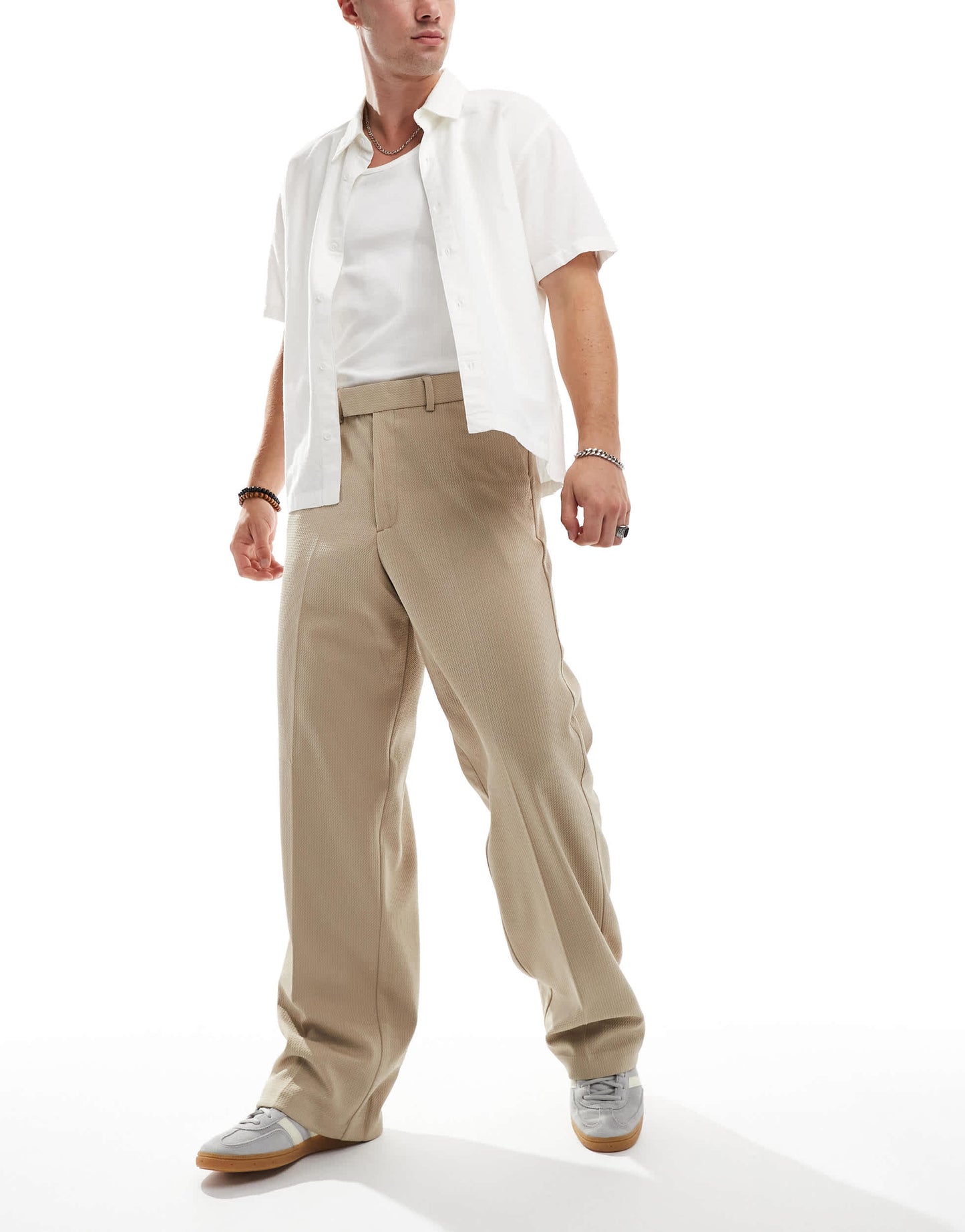 ASOS DESIGN smart wide leg trousers in camel texture