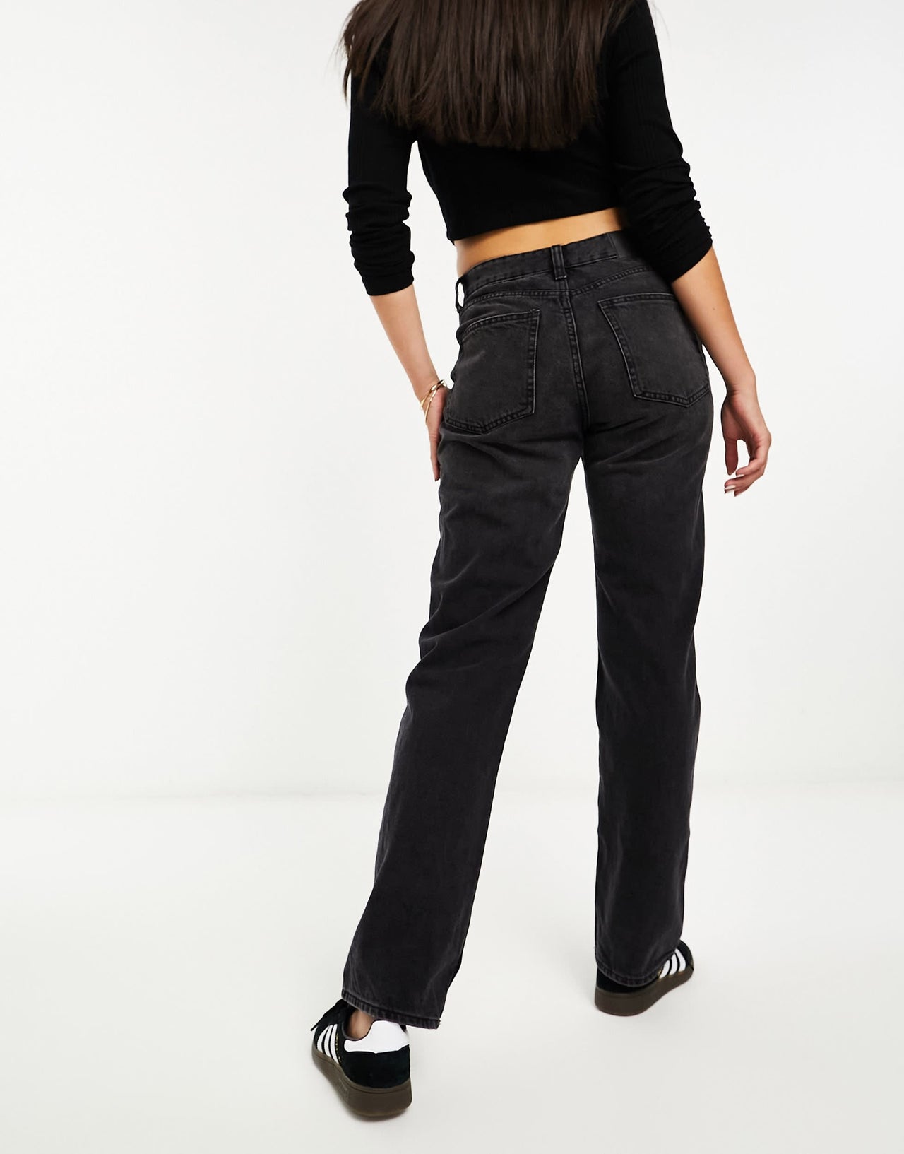 Bershka straight leg jeans in black
