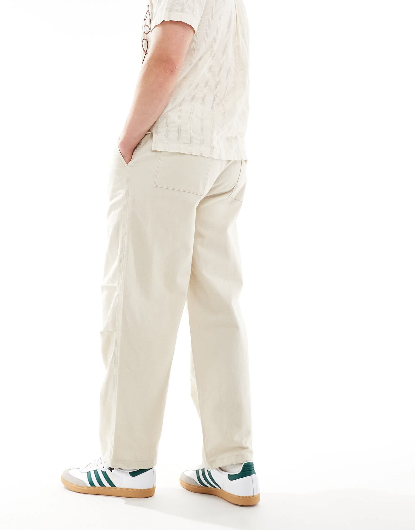ONLY & SONS linen mix baggy trouser with toggles in stone