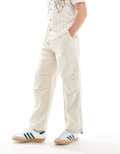ONLY & SONS linen mix baggy trouser with toggles in stone