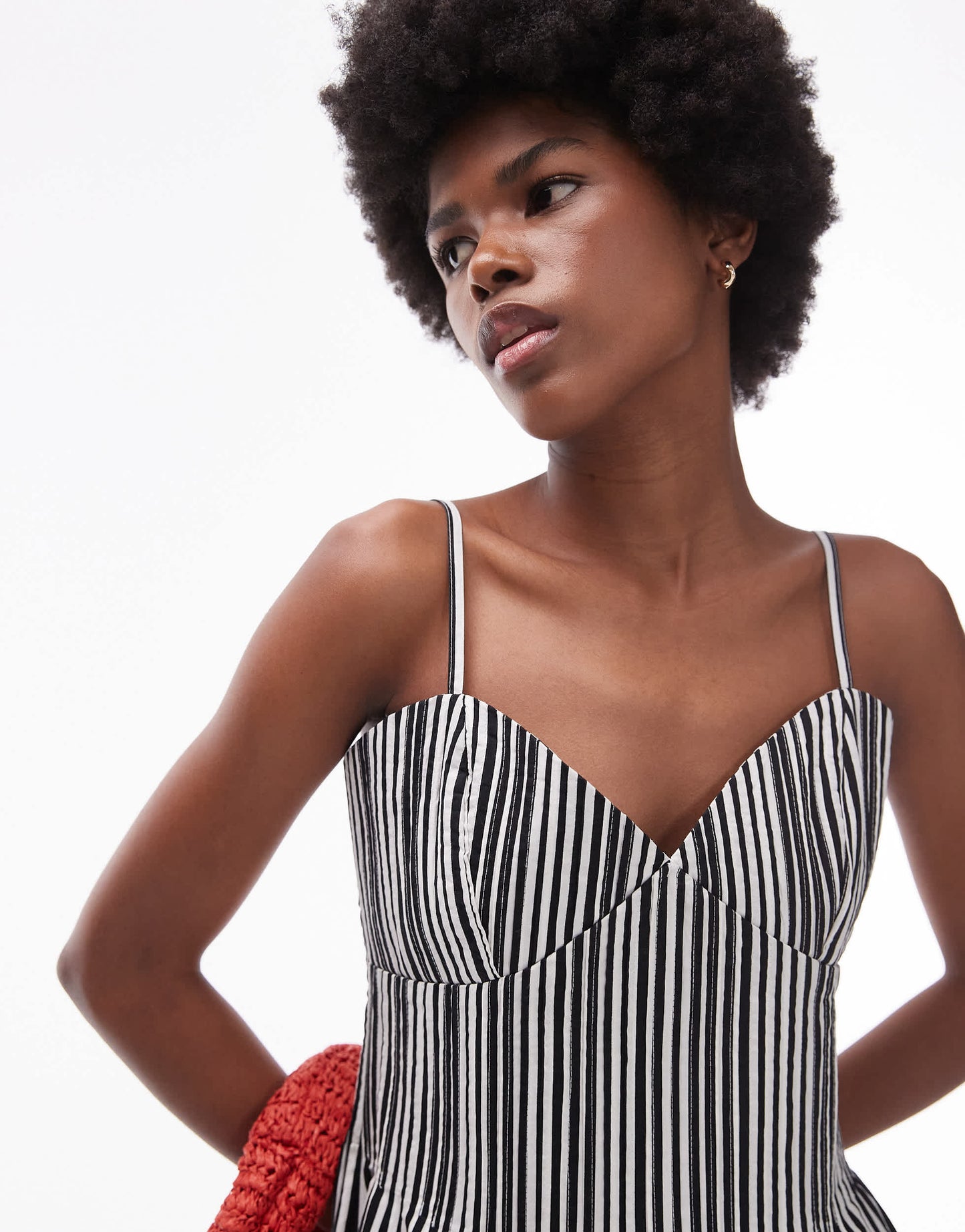 Topshop strappy pleated mini sundress in mono stripe