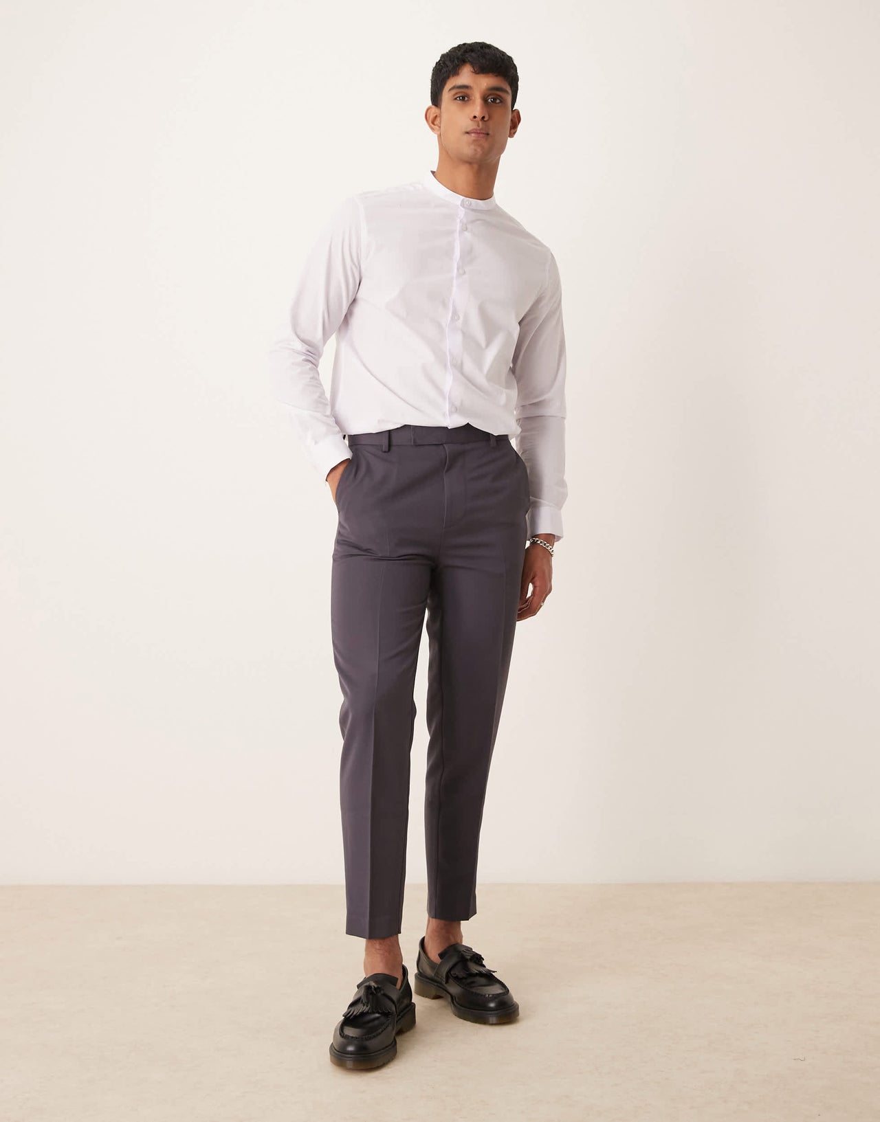 ASOS DESIGN smart tapered trousers in charcoal