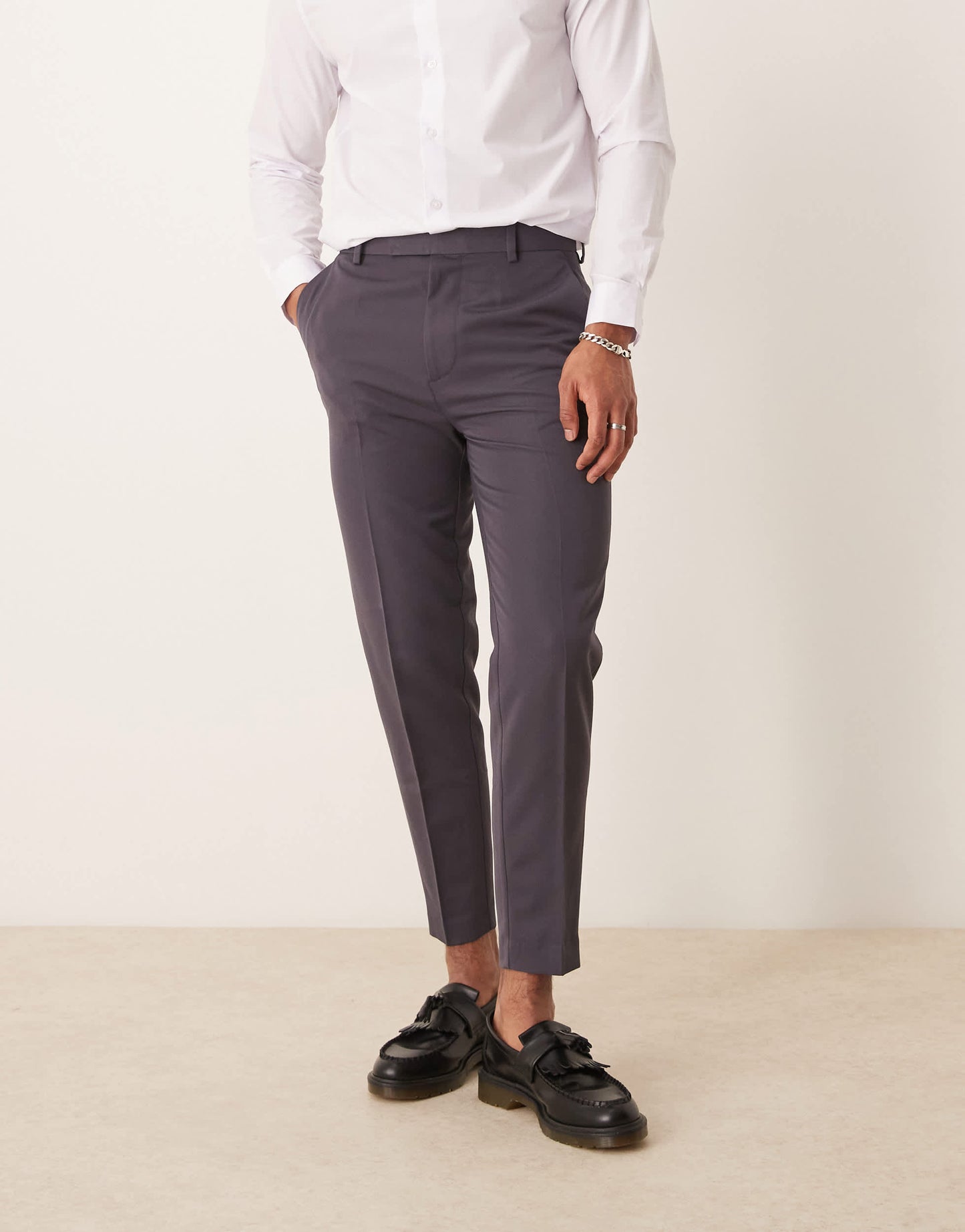 ASOS DESIGN smart tapered trousers in charcoal