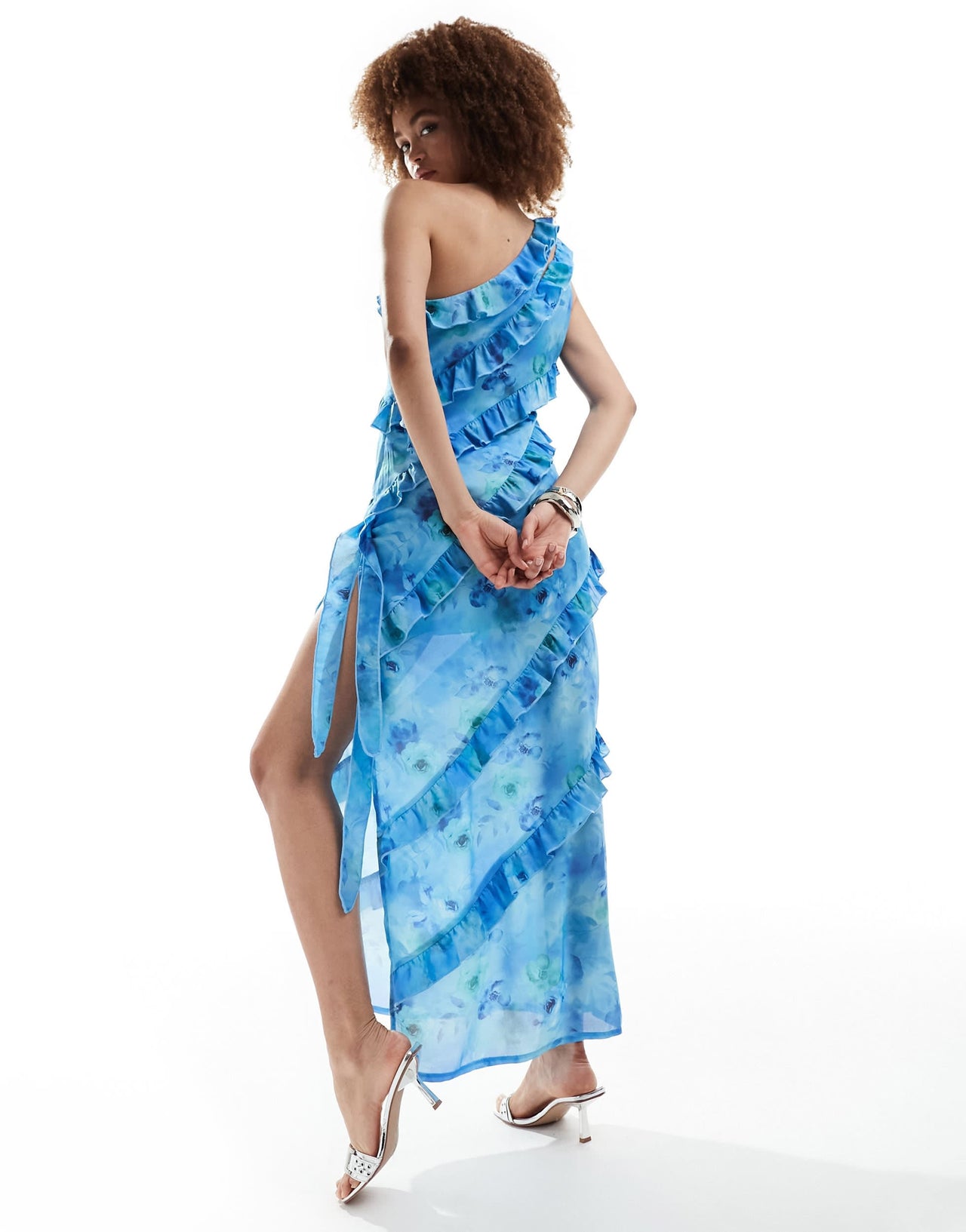 Annorlunda ruffle asymmetric midaxi dress in blue