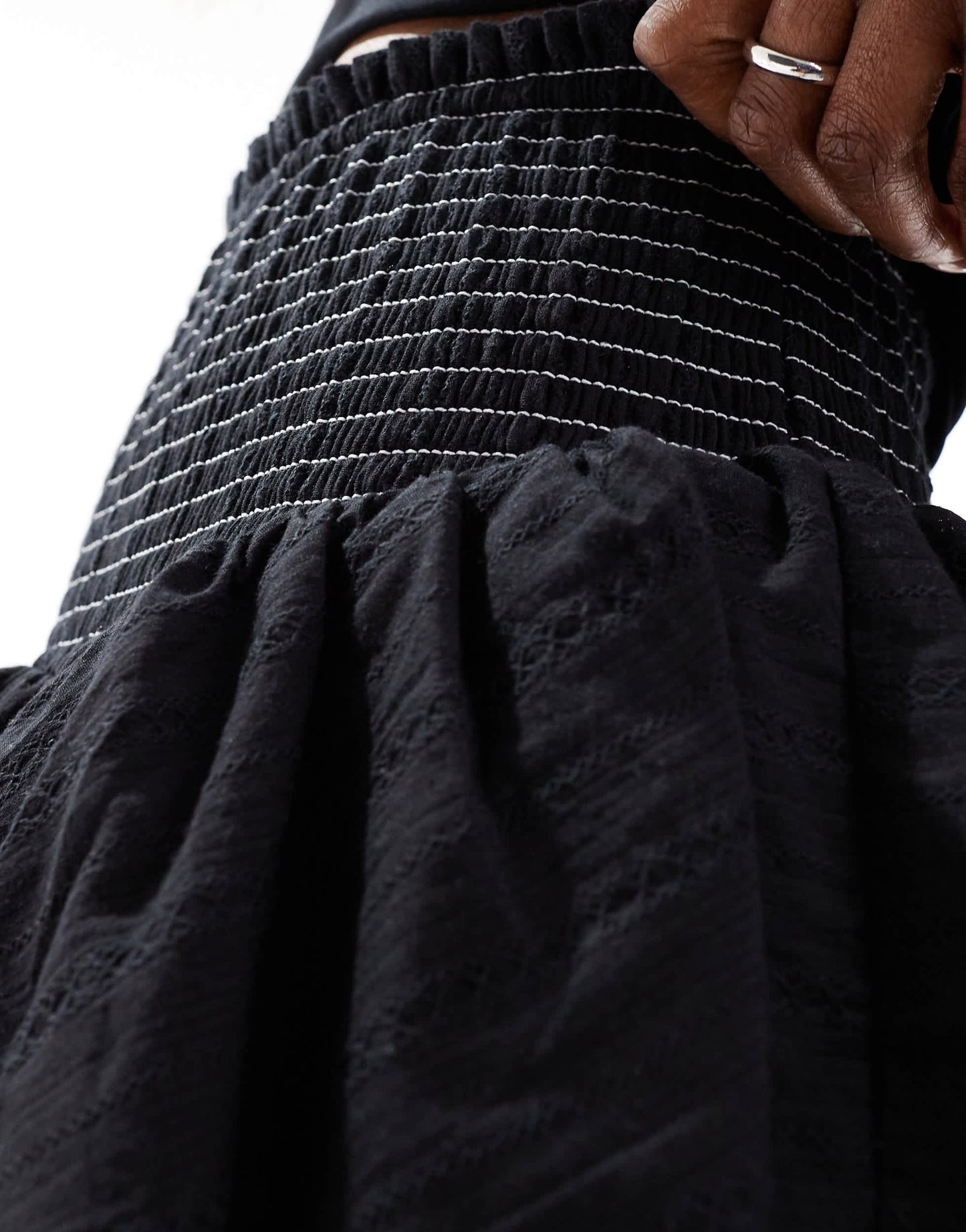 Urban Revivo shirred waist detail tiered ruffle rara mini skirt in black