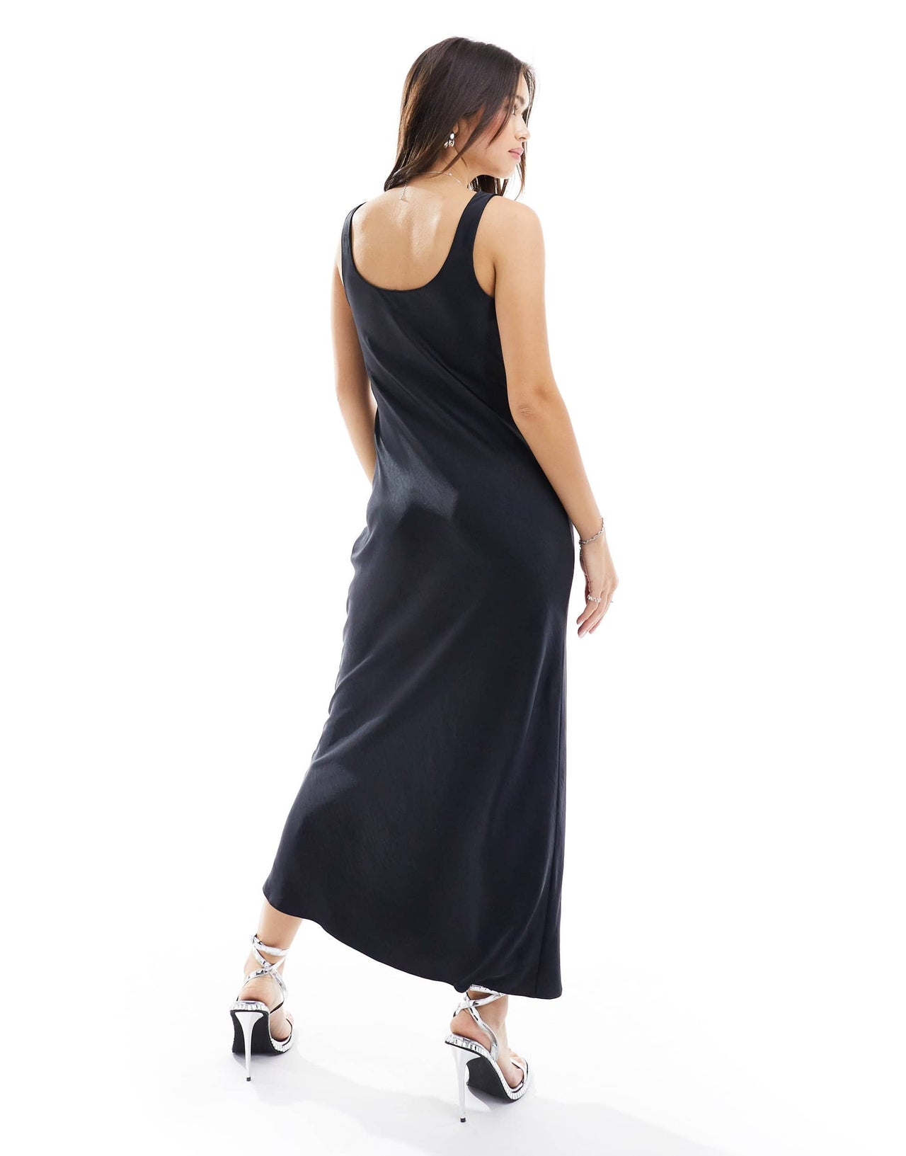 New Look scoop neck maxi satin dress in black
