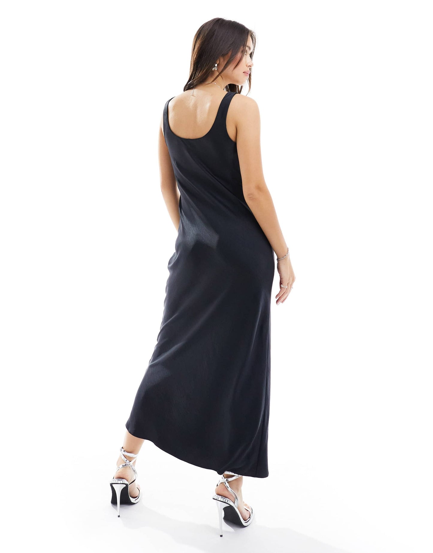 New Look scoop neck maxi satin dress in black