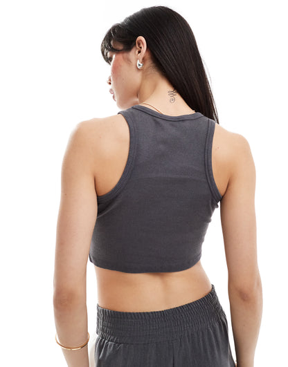 New Look cropped acid racer vest in dark grey
