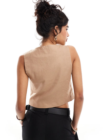 New Look linen look waistcoat in mink