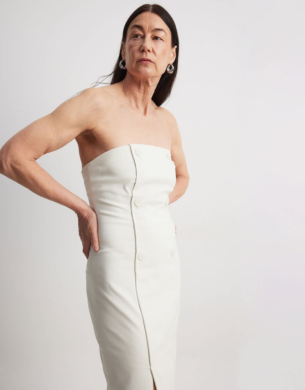 NA-KD double breasted bandeau midi dress in off white