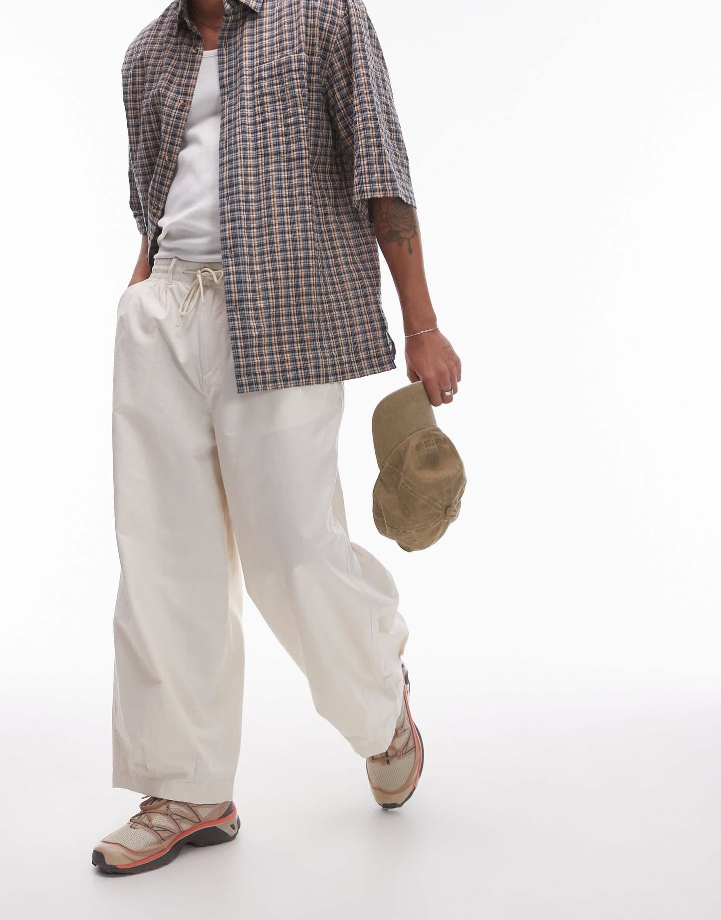 Topman wide leg cotton trousers in off white