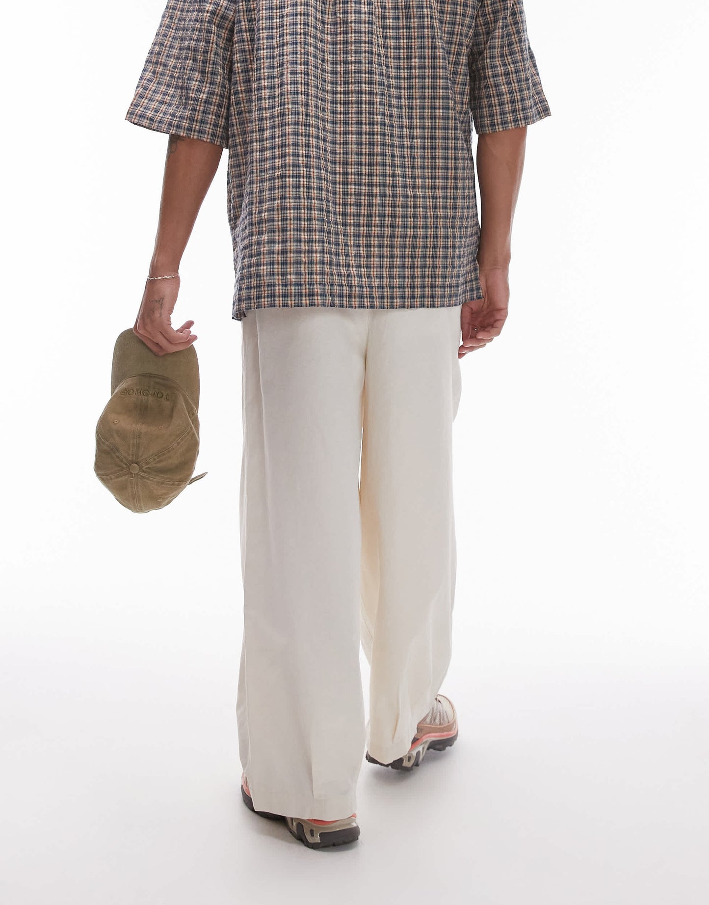 Topman wide leg cotton trousers in off white