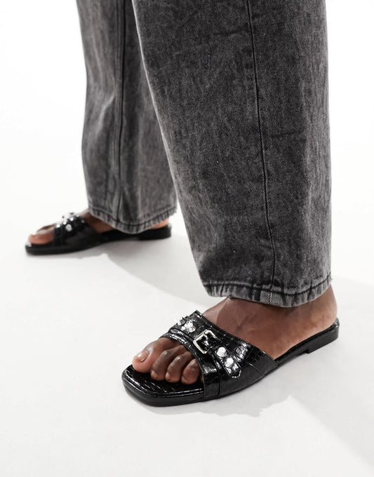 RAID Celini flat sandals in black patent