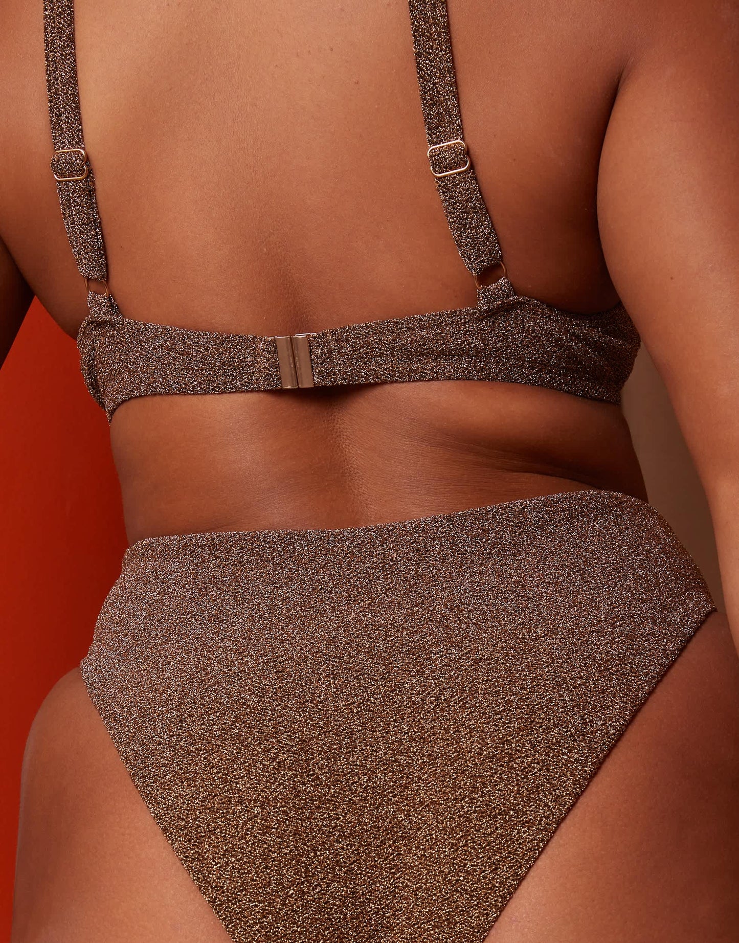 Wolf & Whistle X Natalie Gessey Fuller Bust bikini bottom in gold metallic