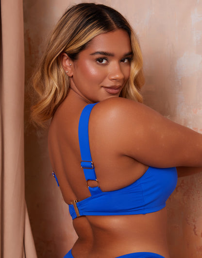 Wolf & Whistle X Natalie Gessey Fuller Bust  bikini top in colbalt blue with knot detail straps
