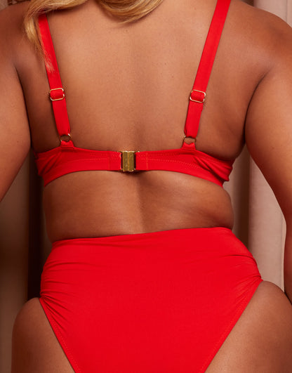 Wolf & Whistle X Natalie Gessey Fuller Bust high waist bikini bottom in red with tie detail