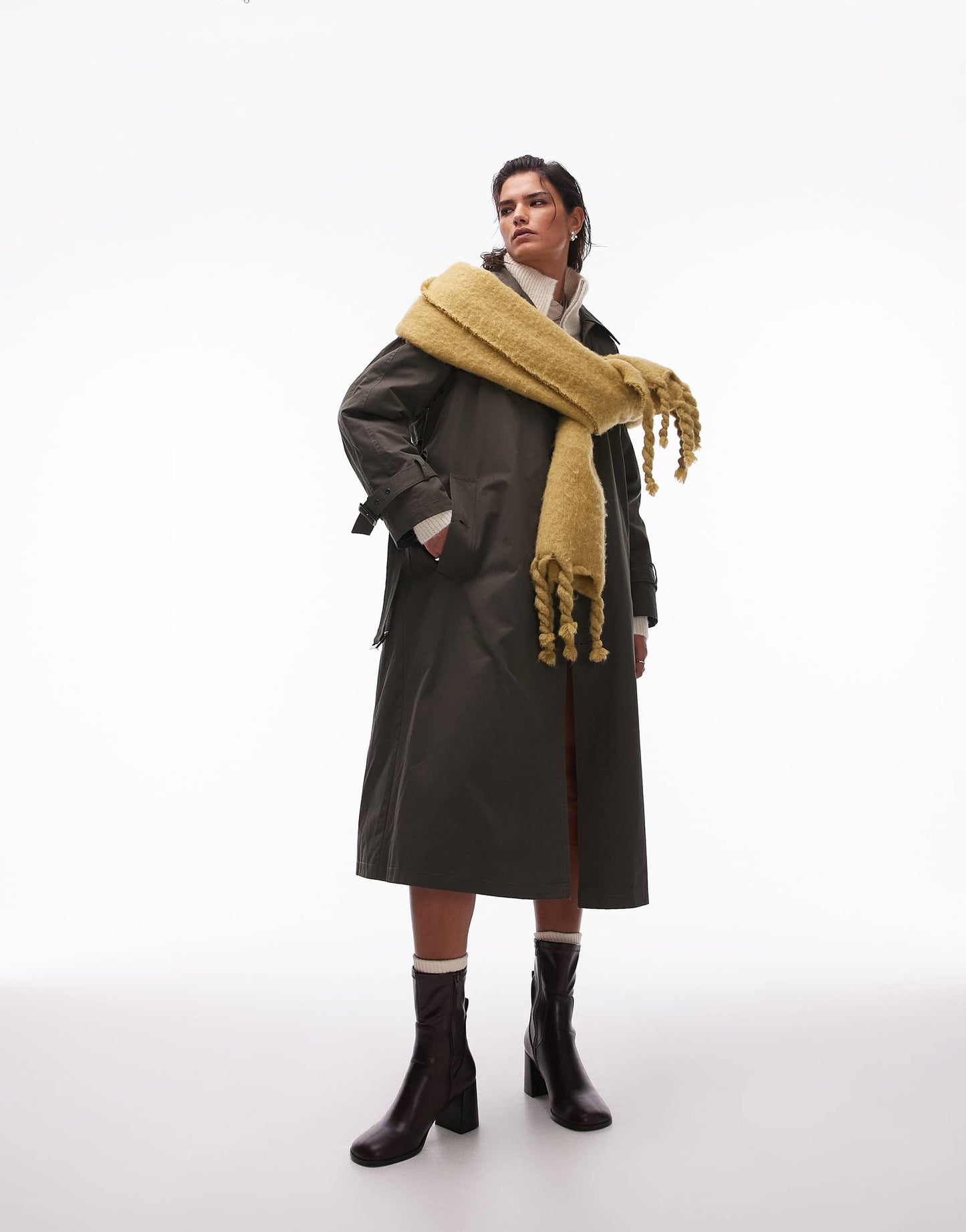 Topshop 2in1 liner trench coat in dark green