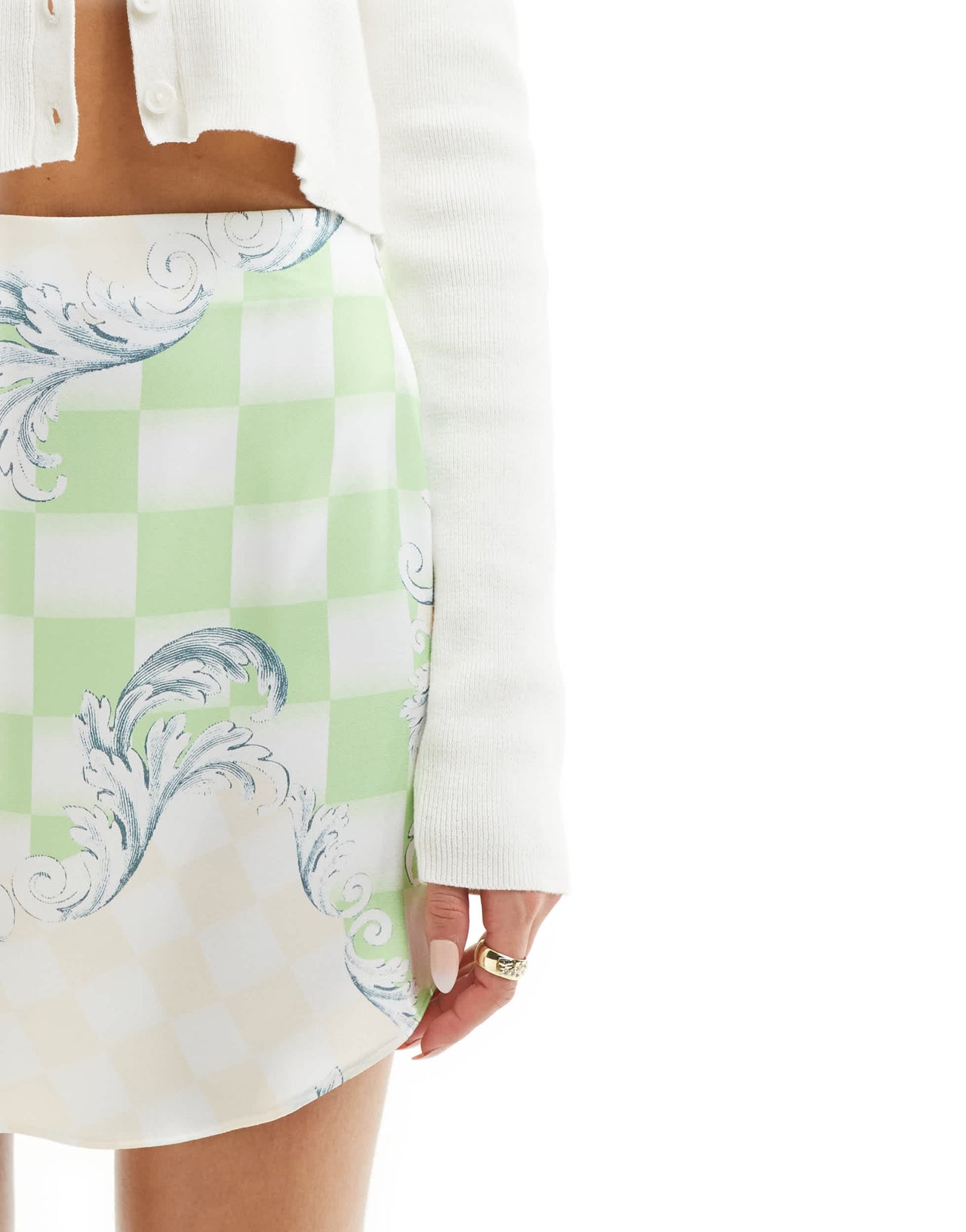 ASOS DESIGN curved hem satin mini skirt in checkerboard print