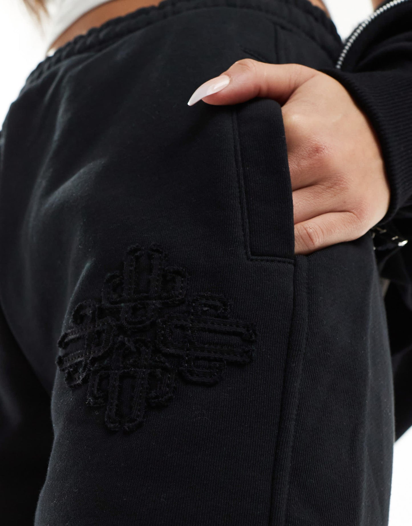 The Couture Club co-ord emblem raw edge shorts in black