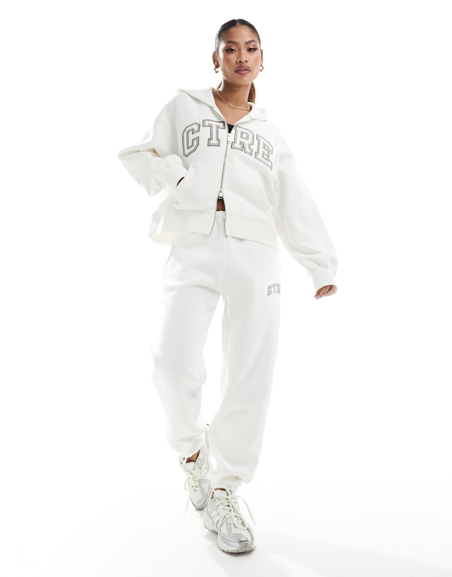The Couture Club co-ord varsity zip through hoodie in off white