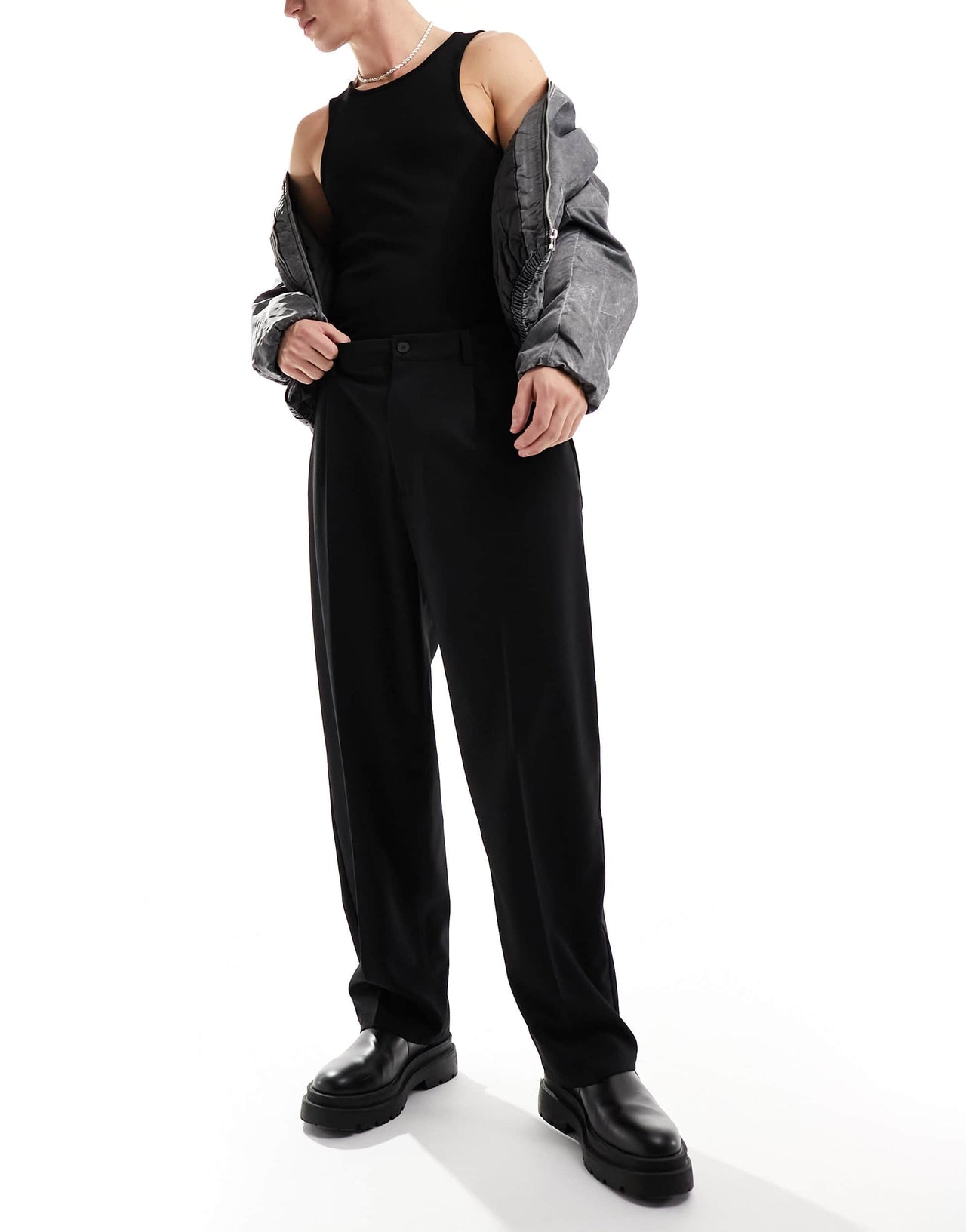 Bershka baggy tailored trouser in black